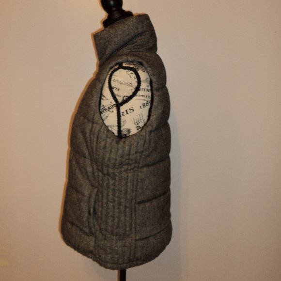 Old Navy Women's S/P Vest Gray Tweed Zipper Front Stand Up Collar Fleece Lined - Picture 8 of 13